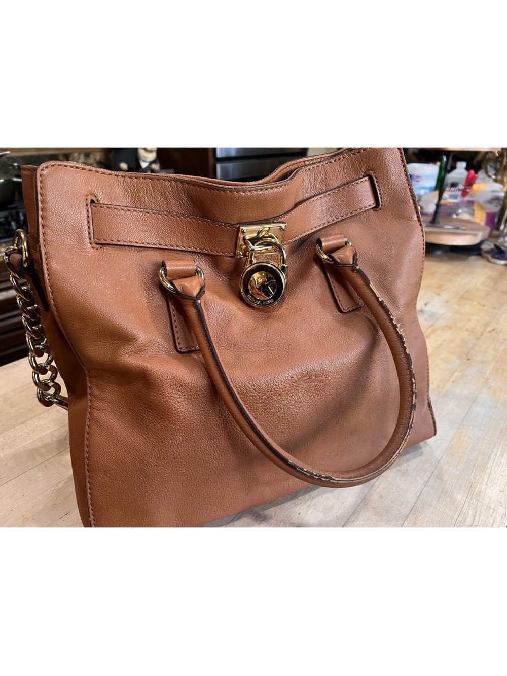 Michael Kors Brown Leather Shoulder Bag with Gold Hardware